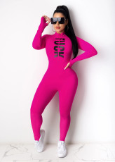 Letter Print Sexy Skinny Long Sleeve Jumpsuit FNN-8533