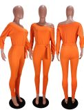 Solid Long Sleeve Sashes One Piece Jumpsuit WSM-5191