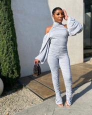Sexy Backless Long Sleeve Ruched Jumpsuits QY-5209