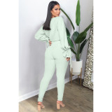 Solid Rib Long Sleeve Two Piece Pants Set ASL-6300
