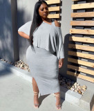 Solid Tops+Split Tank Dress Two Piece Sets BLX-7528