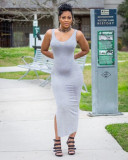 Solid Tops+Split Tank Dress Two Piece Sets BLX-7528