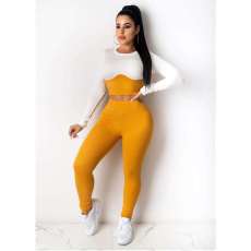 Casual Patchwork Long Sleeve 2 Piece Pants Set HM-6346