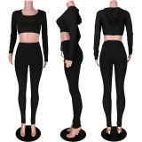 Solid Hooded Long Sleeve Tight Two Piece Sets ASL-6299