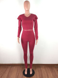 Fashion Ruffled Long Sleeve Two Piece Set LX-6876
