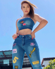 Sexy Denim Embroidery Tops Jeans Two Piece Sets LA-3217