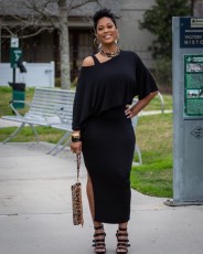 Solid Tops+Split Tank Dress Two Piece Sets BLX-7528