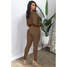 Solid Rib Long Sleeve Two Piece Pants Set ASL-6300