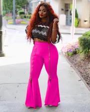 Plus Size Fashion High Waist Slim Solid Color Zipper Flared Pants MAE-2065