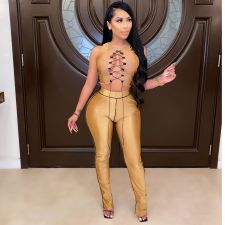 Sexy Mesh Patchwork Hollow Two Piece Pants Set LA-3222