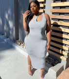 Solid Tops+Split Tank Dress Two Piece Sets BLX-7528