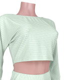 Solid Rib Long Sleeve Two Piece Pants Set ASL-6300