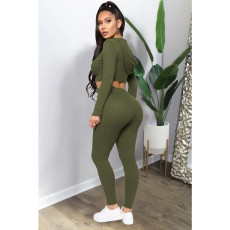 Solid Hooded Long Sleeve Tight Two Piece Sets ASL-6299