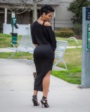 Solid Tops+Split Tank Dress Two Piece Sets BLX-7528