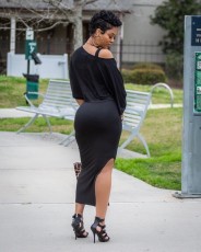 Solid Tops+Split Tank Dress Two Piece Sets BLX-7528