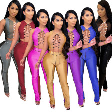 Sexy Mesh Patchwork Hollow Two Piece Pants Set LA-3222
