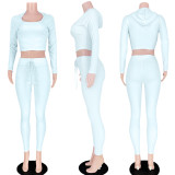 Solid Hooded Long Sleeve Tight Two Piece Sets ASL-6299