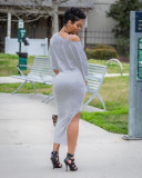 Solid Tops+Split Tank Dress Two Piece Sets BLX-7528