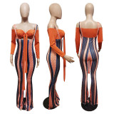 Geometric Print Crop Top Strap Pants 2 Piece Sets GLF-8040