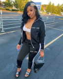 LUCKY LABEL Letter Embroidery Zipper Sports Two Piece Set XYF-9055