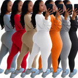 Plus Size Letter Long Sleeve 2 Piece Pants Set LDS-3239