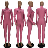 Rib Embroidery Letters Zipper Sports Jumpsuit XYF-9053