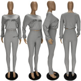 Plus Size Letter Long Sleeve 2 Piece Pants Set LDS-3239