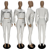 Plus Size Letter Long Sleeve 2 Piece Pants Set LDS-3239