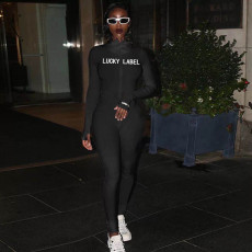 Rib Embroidery Letters Zipper Sports Jumpsuit XYF-9053
