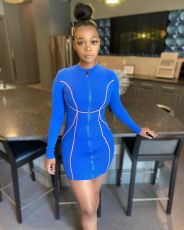 Plus Size Sexy Long Sleeve Zipper Slim Mini Dress OM-1169