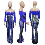 Geometric Print Crop Top Strap Pants 2 Piece Sets GLF-8040