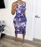 Leopard Print Hollow Out Long Dress XYF-9026