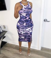 Leopard Print Hollow Out Long Dress XYF-9026