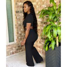 Plus Size Fashion Casual Solid Color Pants Two Piece Set XYF-9050