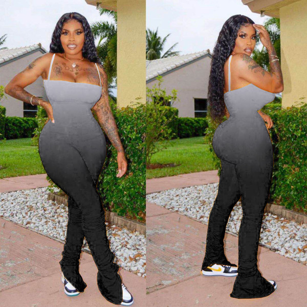 Sexy Spaghetti Strap Ruched Stacked Jumpsuit XYF-9036