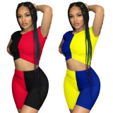 Sexy Splice Contrast Sports Two Piece Set XYF-9018