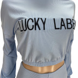 Plus Size Letter Long Sleeve 2 Piece Pants Set LDS-3239