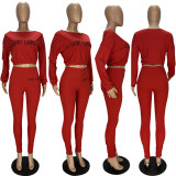 Plus Size Letter Long Sleeve 2 Piece Pants Set LDS-3239