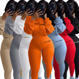 Plus Size Letter Long Sleeve 2 Piece Pants Set LDS-3239