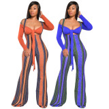 Geometric Print Crop Top Strap Pants 2 Piece Sets GLF-8040