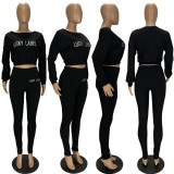 Plus Size Letter Long Sleeve 2 Piece Pants Set LDS-3239