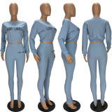 Plus Size Letter Long Sleeve 2 Piece Pants Set LDS-3239