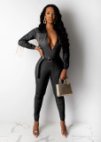 Sexy Tassel Long Sleeve Belted Denim Jumpsuits SHD-9210