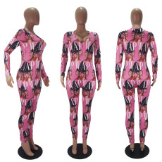 Casual Printed V Neck Long Sleeve Jumpsuits SHD-9443