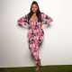 Casual Printed V Neck Long Sleeve Jumpsuits SHD-9443