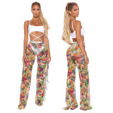 Sexy Mesh See Through Printed Ruffled Pants SMR-9763-1