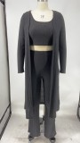 Solid Rib Tanks+Long Cloak+Pants 3 Piece Sets XMY-9264