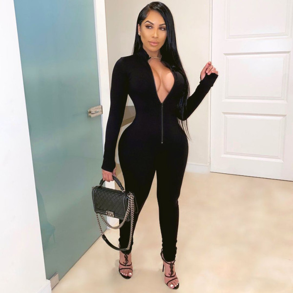 Sexy Long Sleeve Zipper Tight Jumpsuits Without Mask SMR-9732