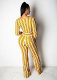 Sexy Striped V Neck Wide Leg Sashes Jumpsuits SMR-9722