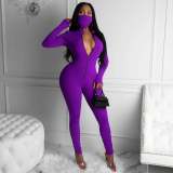 Sexy Long Sleeve Zipper Tight Jumpsuits Without Mask SMR-9732